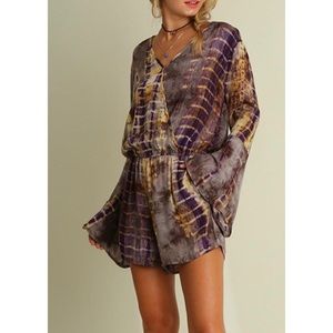 Umgee Purple Tie Dye Bell Sleeve Romper Medium